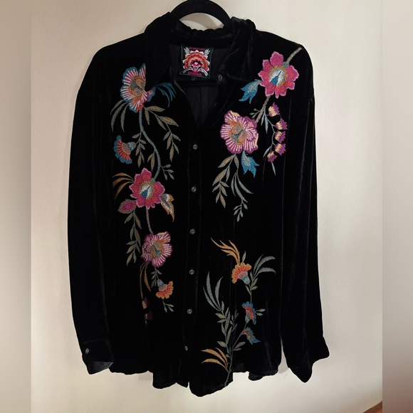 Johnny Was Sidonia Embroidered Velvet Shirt - Picture 2 of 7